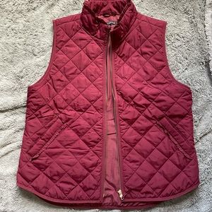 J.Crew factory maroon quilted vest w/ ruffle details around collar and pockets